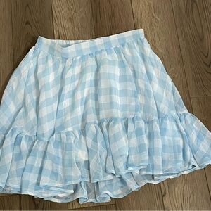 Toby Heart Ginger | blue and white gingham tiered ruffle mini‎ skirt